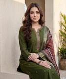 Varanga Women Olive Green Round Neck Kurta With Tonal Bottom & Printed Dupatta