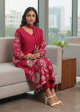 Varanga Women Fuchsia Pink Floral Printed Gota Detail  Flared Sleeve Kurta With Solid Trouser