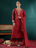 Varanga Women Maroon Gota Embellished Kurta With Bottom And Dupatta