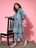 KSUT Women Sea Green Abstract Printed Regular A-Line Kurta with Trousers