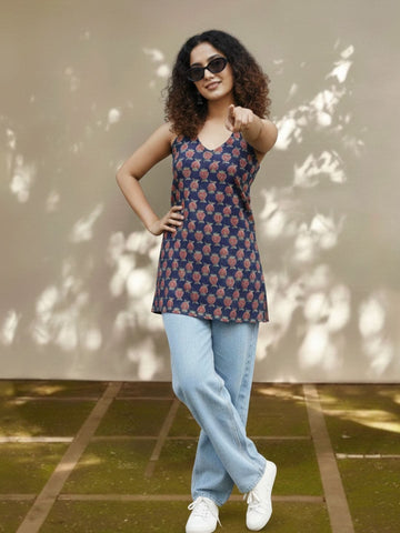 Blue Halter Neck Kurta For Summer