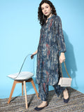 KSUT Blue Dyed Regular Bandhani Kurta with Trousers