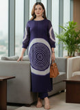 Navy Blue and White Printed Casual Kurti and Pant Set