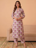 Lavender Floral Printed Cotton Kurta Set