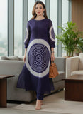 Navy Blue and White Printed Casual Kurti and Pant Set