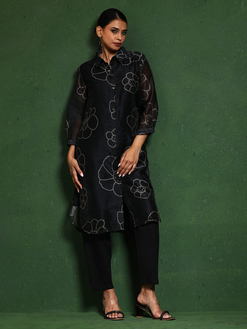 Varanga Women Premium Bandhani Floral Printed Shirt Kurta