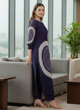 Navy Blue and White Printed Casual Kurti and Pant Set
