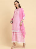 Varanga Women Pink Chikankari Kurta Attached With Skirt And Paired With Dupatta