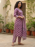 Varanga Ethnic lavender & White Suit Set