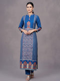 Blue Printed Kurta Set In Modal Silk