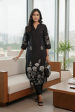 Varanga Women Black Floral Printed Kurta With Solid Trouser.