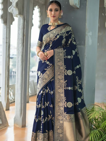 Ethnic Motifs Silk Cotton Handloom Banarasi Saree