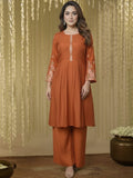Rust Embroidered Floral Kurta Set