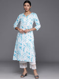 Varanga Women Blue And White Abstract Printed Straight Kurta