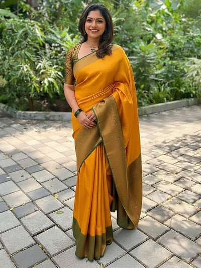 Ethnic Motifs Silk Cotton Handloom Banarasi Saree