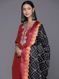 Varanga Women Rust Zari Kurta With Solid Trouser And Dupatta Set