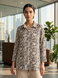 Cream Coloured Slim Collar Long Sleeves Abstract Shirt