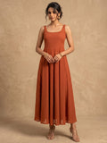 Rust Orange Golden Polka L-Print Sleeveless Anarkali Set