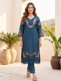 Varanga Women Floral Heavy Thread Embroidered Schffili Hem Kurta With Trouser & Dupatta