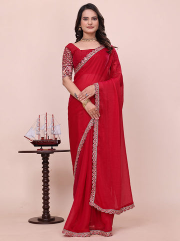 Varanga Ethnic Motifs Embroidered Poly Chiffon Heavy Work Saree