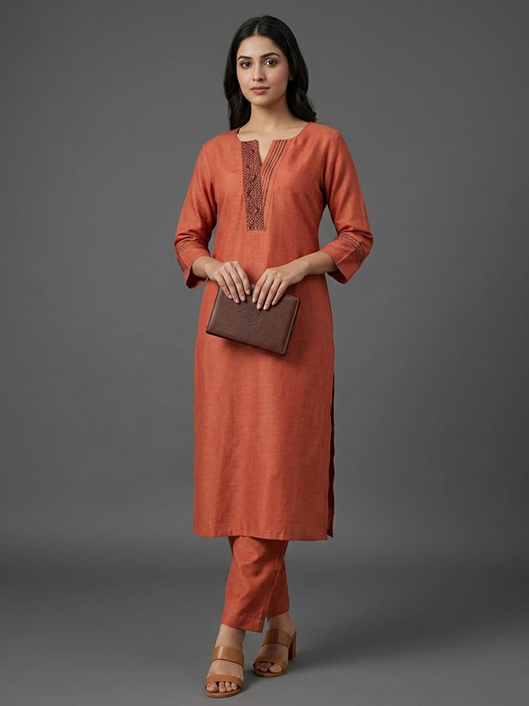 Modern-Classic Rust Kurta Set