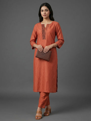 Modern-Classic Rust Kurta Set
