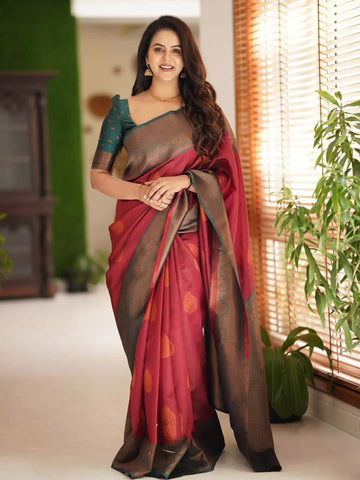 Ethnic Motifs Silk Cotton Handloom Banarasi Saree