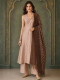 Jaquard V Neck Kurta Set With Dupatta