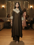 Zari Embroidered Lace Neck Flared Kaftan with Trouser