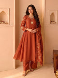 Rust Embroidered Shimmer Kurta Set With Embroidered Dupatta