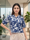 Blue Coloured Short Sleeves Shirt Collar Top