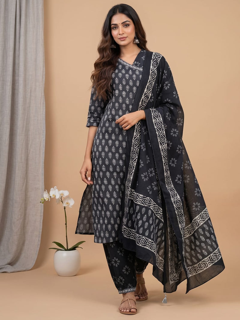 Varanga Women Ethnic Jaipuri Printed Angrakha Wih Salwar & Dupatta