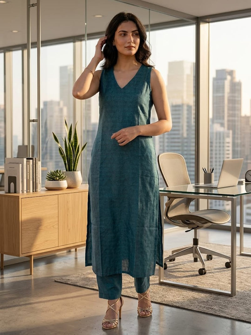 Effortless Teal Radiance Kurta Set
