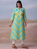 Cotton Striped Printed A-Line Kurta With Solid Trouser