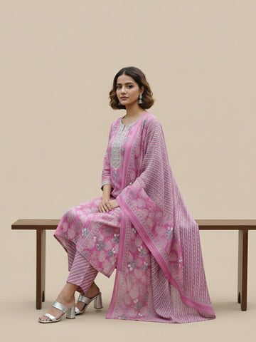 Pure Cotton Embroidered Summer Kurta Set for Women