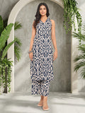 Varanga Women Blue Ikat Printed Straight Kurta With Bottom