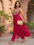 Magenta Sleeveless Fusion Kurta Set with Intricate Bodice Work