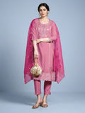 Zari embroidered kurta with trousers & sequins detailed contrast dupatta