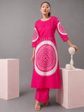 Women'S Pink Abstract Printed Straight Kurta With Pintuck Detailing