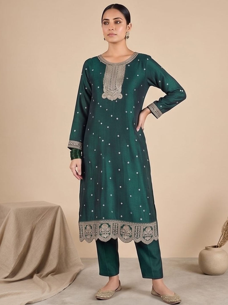 Graceful Green 3-Piece Set And An Elegant Embroidered Dupatta.