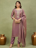 zari embroidered yoke Kurta With pant and Dupatta