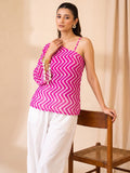 Fuchsia Chevron-Print One-Shoulder Top