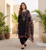 Varanga Women Floral Motif Thread Embroidered Yoke Kurta with Trouser & Dupatta