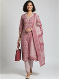 Varanga Women Floral Printed V Neck  Kurta with Trouser & Dupatta