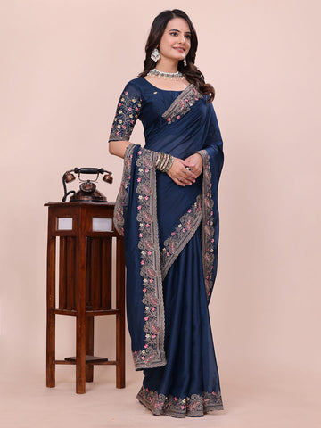 Varanga Floral Embroidered Poly Georgette Heavy Work Saree