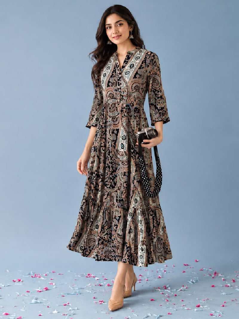 Paisley-Print Tiered Maxi Dress