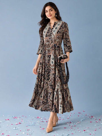 Paisley-Print Tiered Maxi Dress