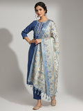 Varanga Women Embroidered Yoke Straight Kurta Paired With Tonal Bottom And Printed Bhagalpuri Dupatta