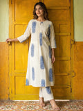 Women's Indigo Bloom Cotton Kurta Set