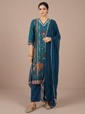 varanga Women A Vibrant 3-Piece Blue Ikat-Printed Kurta Set With Solid Trousers And A Lace-Trimmed Dupattaâ€”Perfect For Festive Occasions, Styled Best With Jhumkas, Juttis, And Soft Glam Makeup.
